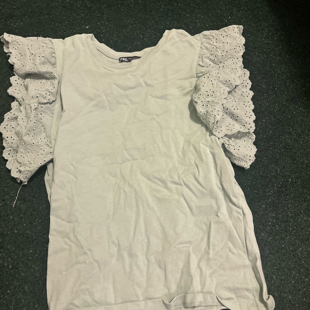 Zara Light Green Eyelet Sleeve Tee